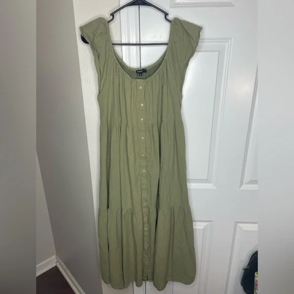 Wishlist Sage Green Cotton Button Front Midi Dress M - Picture 2 of 7